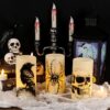 Halloween Flickering Candles with Skull, Spider Web, Crow Raven Decals Set of 3 - Image 6
