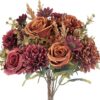 2 Bundles Artificial Fall Flowers 2 Colors Fake Roses Silk Bouquets with Hydrangea Autumn Faux Flowers Arrangements