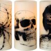 Halloween Flickering Candles with Skull, Spider Web, Crow Raven Decals Set of 3