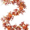 5.91FT Fall Garland Artificial Eucalyptus Garland with Flowers